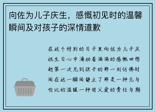 向佐为儿子庆生，感慨初见时的温馨瞬间及对孩子的深情道歉