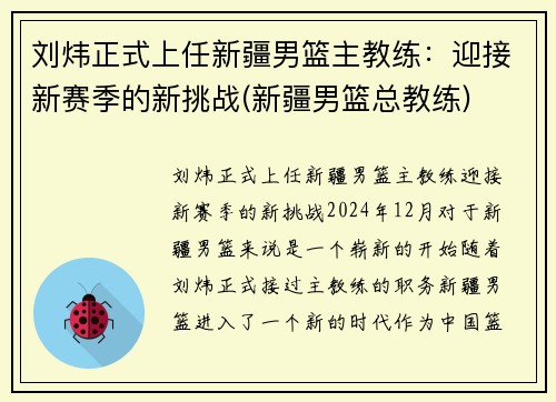 刘炜正式上任新疆男篮主教练：迎接新赛季的新挑战(新疆男篮总教练)